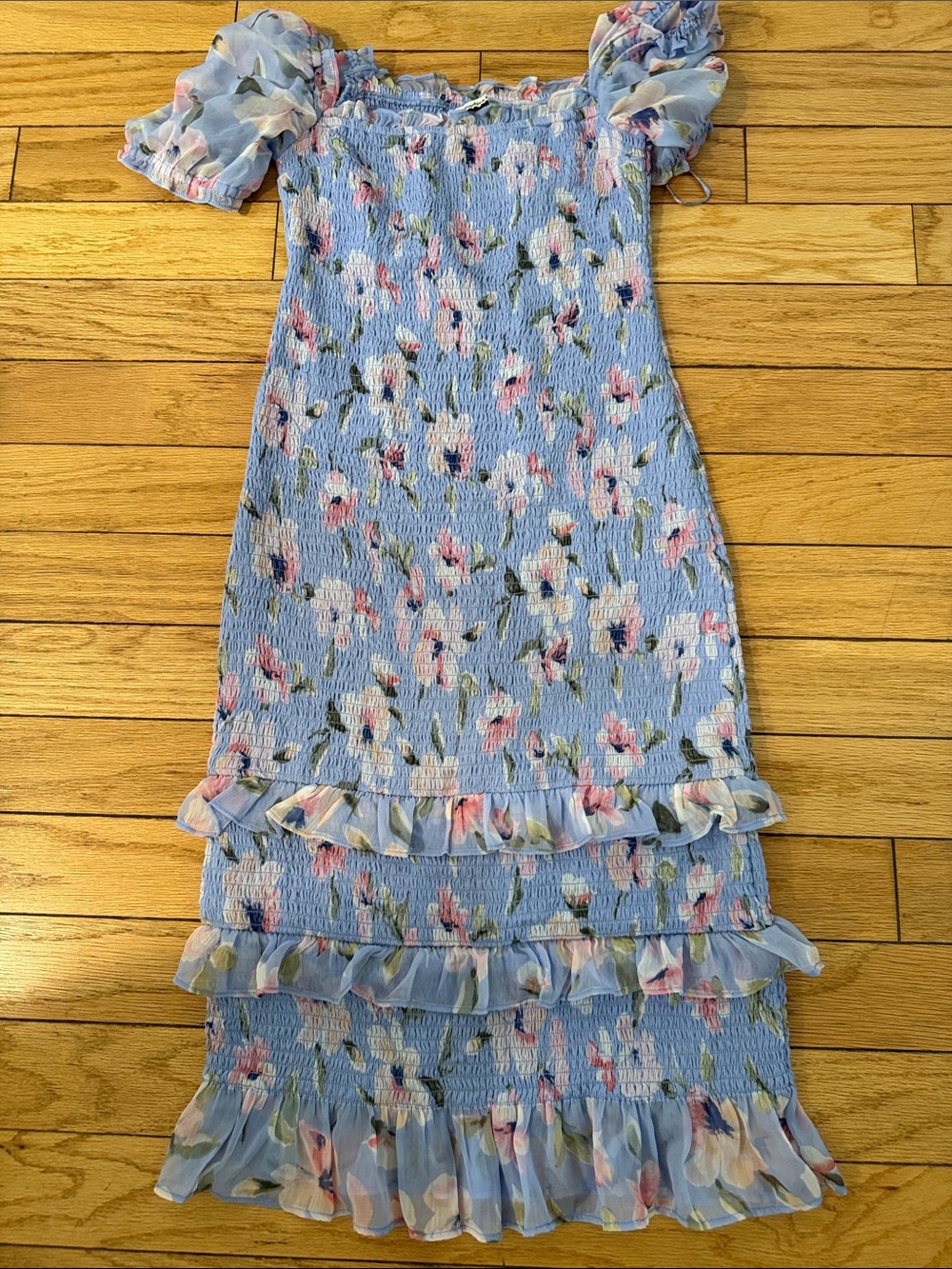 Abercrombie & Fitch Light Blue Floral Smocked Ruffle Dress